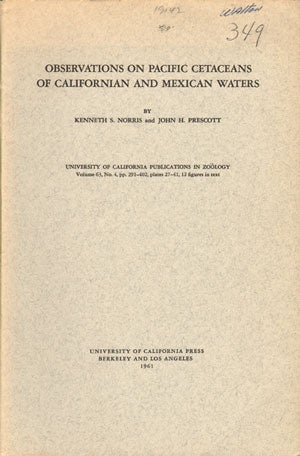 Stock ID 19142 Observations on Pacific Cetaceans of Californian and Mexican waters. Kenneth S. Norris, John H. Prescott.