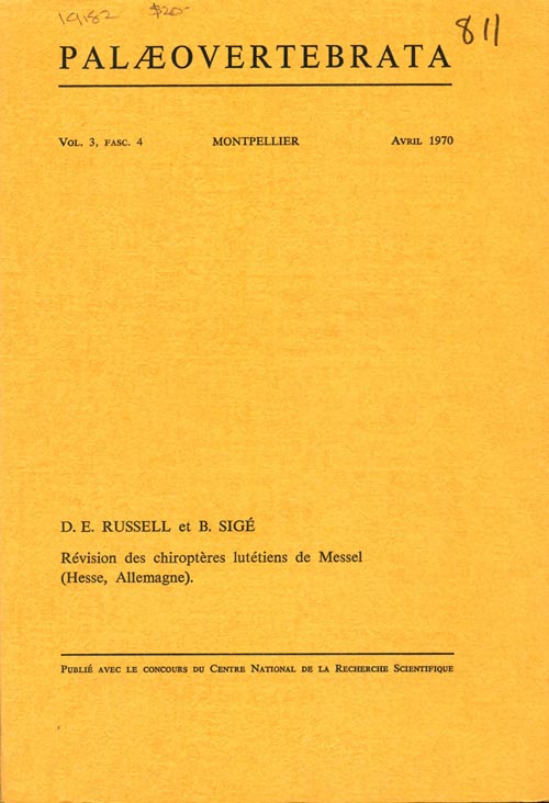 Stock ID 19182 Révision des chiroptères lutétiens de Messel (Hesse, Allemagne). D. E. et B. Sigé Russell.