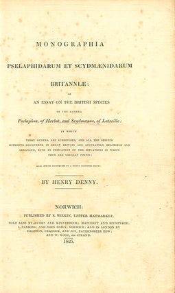 Monographia Pselaphidarum et Scydmaenidarum Britanniae: or an essay on the British species of the ...