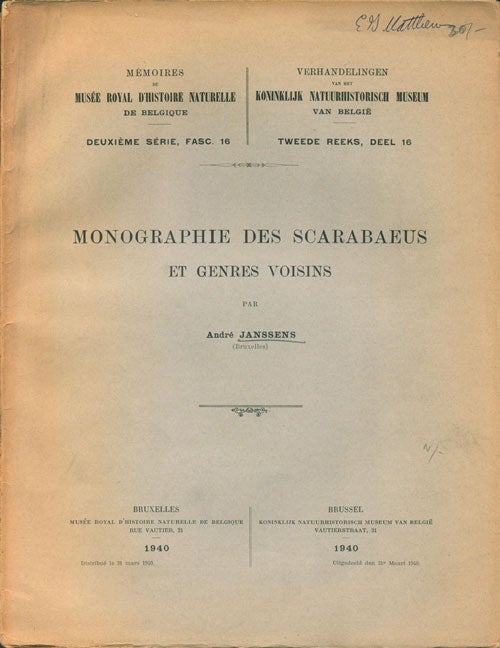 Stock ID 39404 Monographie des Scarabaeus et genre Voisins. Andrew Janssens.