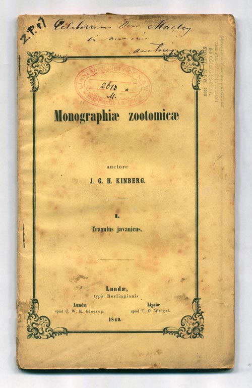 Stock ID 39700 Monographiae zootomicae. J. G. H. Kinberg.