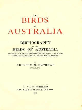 Bibliography of the birds of Australia.