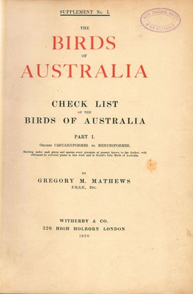 Check list of the birds of Australia, [bound with] Bibliography of the birds of Australia.
