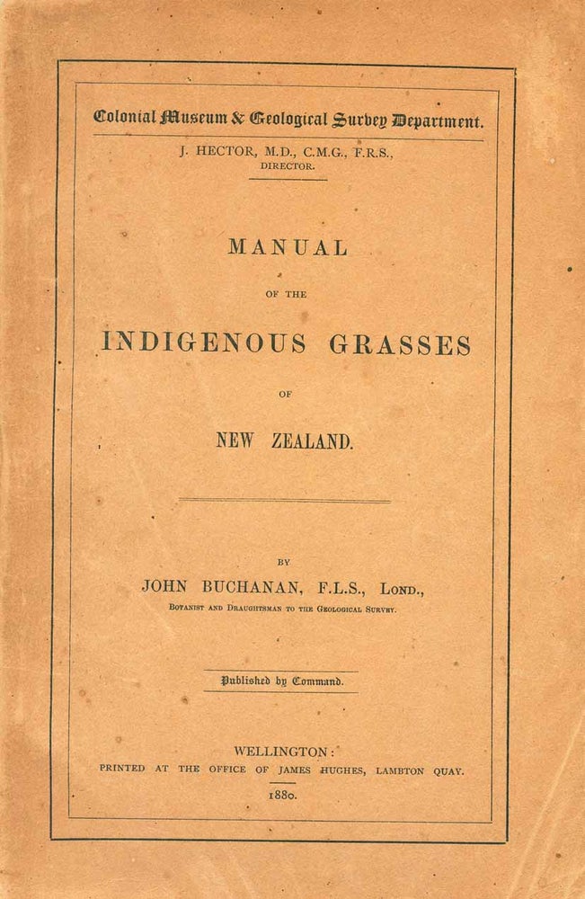 Stock ID 41745 Manual of the indigenous grasses of New Zealand. John Buchanan.