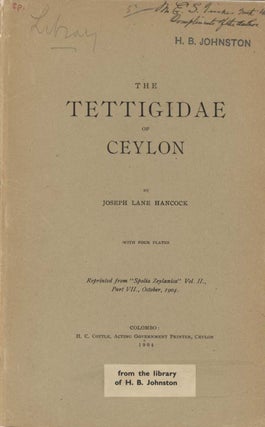 Stock ID 43494 The Tettigidae of Ceylon. Joseph Lane Hancock