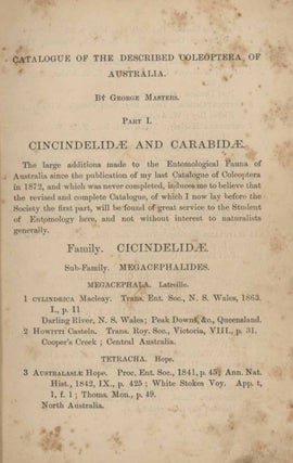 Stock ID 44523 Catalogue of the described Coleoptera of Australia, parts one to five only. George...