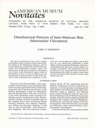 Stock ID 44983 American Museum Novitates: distributional patterns of Indo-Malayan bats (Mammalia:...
