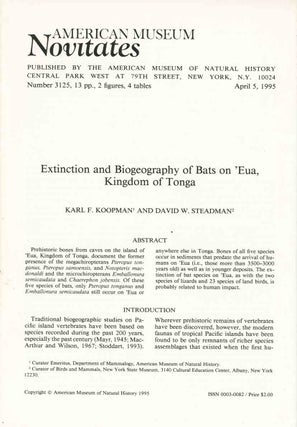 Stock ID 44985 American Museum Novitates: extinction and biogeography of bats on 'Eua, kingdom of...