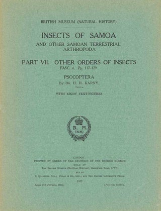 Stock ID 46494 Insects of Somoa, part seven, fascicle four: Psocoptera. H. H. Karny
