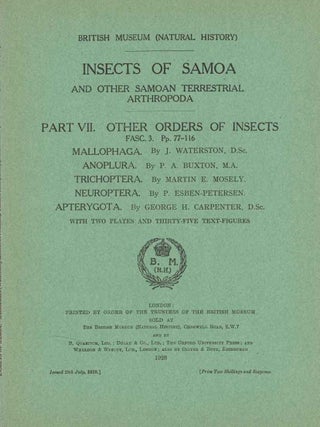 Stock ID 46496 Insects of Somoa, part seven, fascicle four: Mallophaga. Waterston