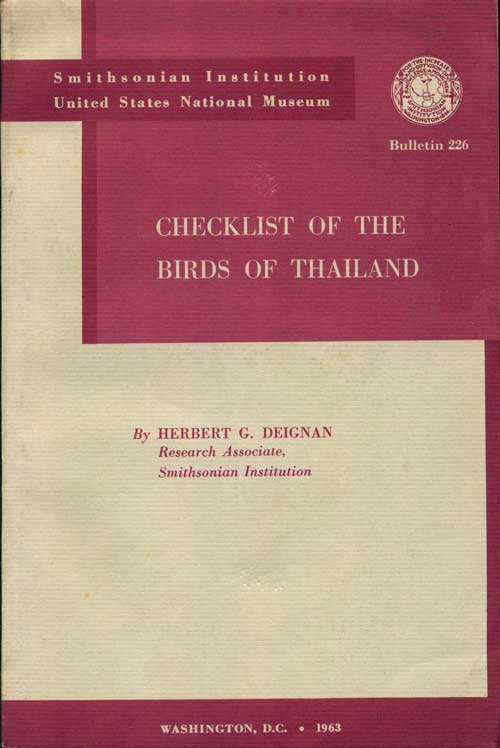 Stock ID 5881 Checklist of the birds of Thailand. Herbert G. Deignan.