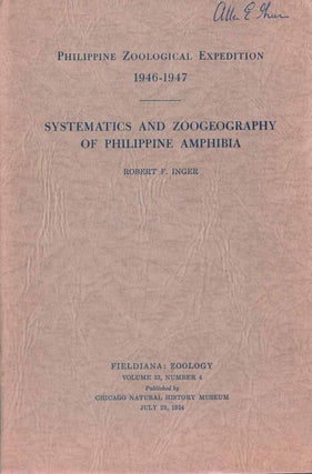 Stock ID 6703 Systematics and zoogeography of Philippine amphibia. Robert F. Inger