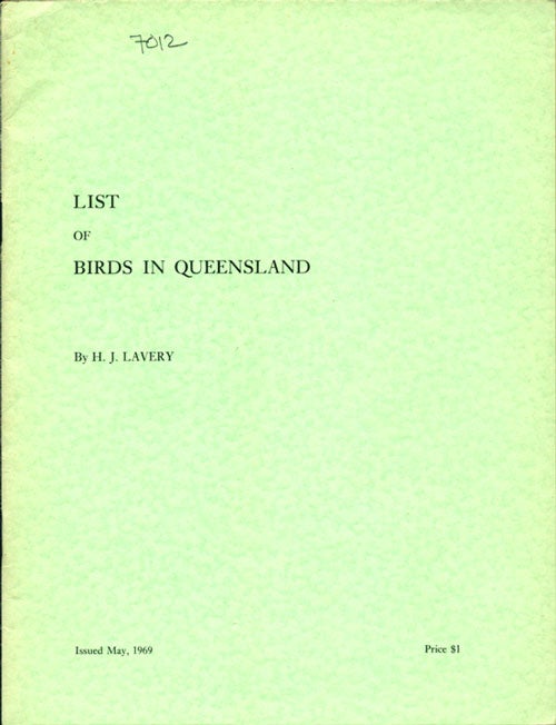 Stock ID 7012 List of birds in Queensland. H. J. Lavery.